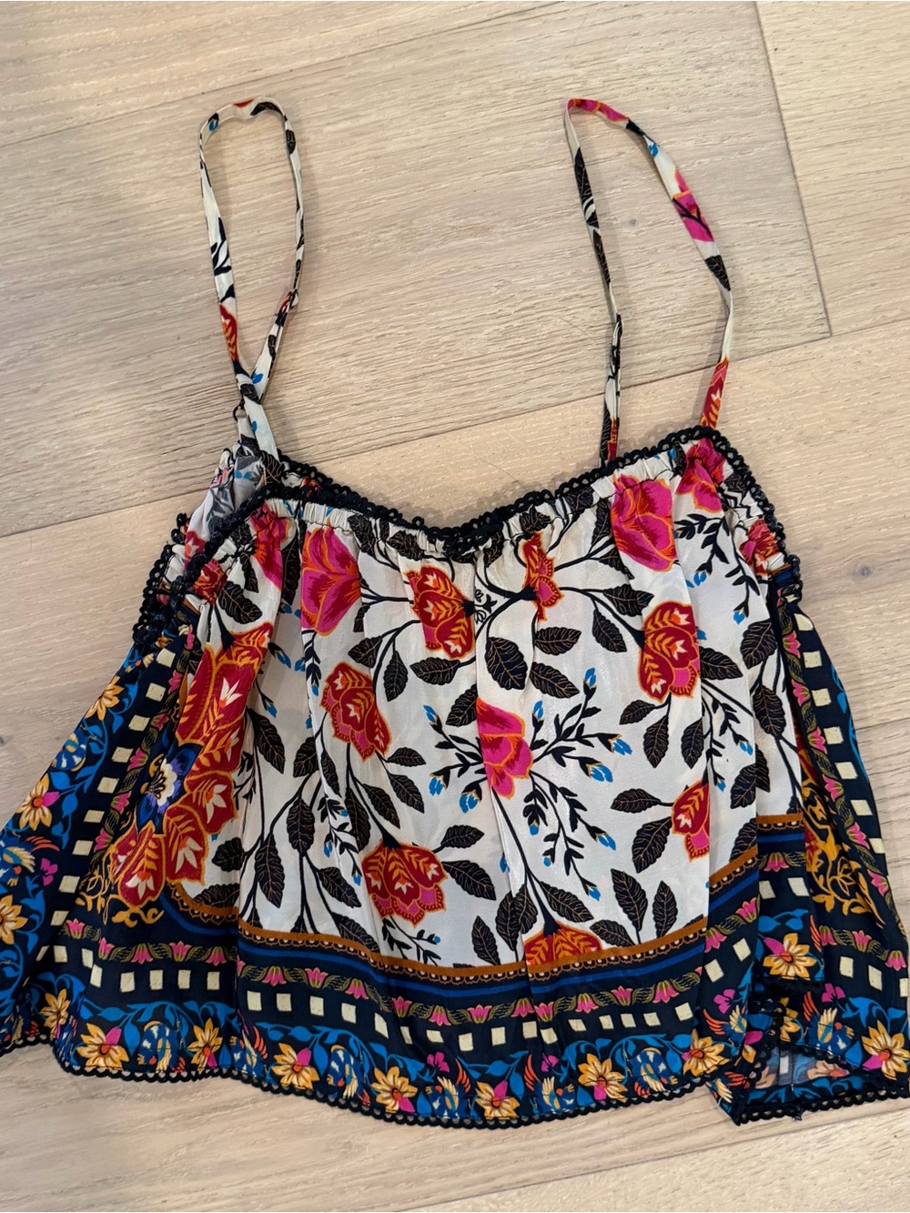 Farm Rio Spaghetti Strap Tank TopWhite with Pink & Orange Flowers